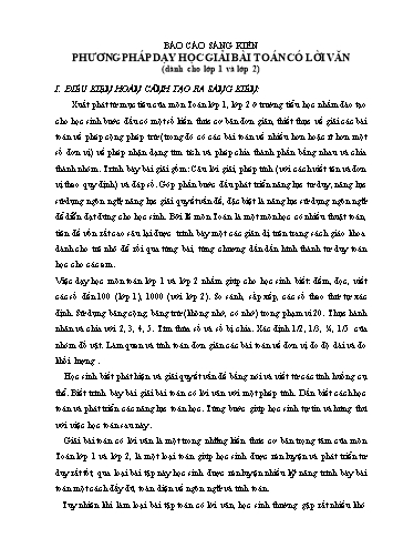 Báo cáo sáng kiến Phương pháp dạy học giải bài toán có lời văn dành cho Lớp 1 và Lớp 2