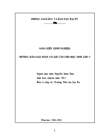 Sáng kiến kinh nghiệm Hướng dẫn giải toán có lời văn cho học sinh Lớp 1