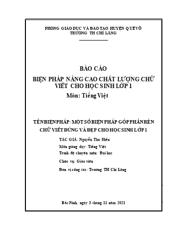 Sáng kiến kinh nghiệm Một số biện pháp góp phần rèn chữ viết đúng và đẹp cho học sinh Lớp 1