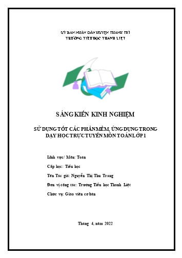 Sáng kiến kinh nghiệm Sử dụng tốt các phần mềm, ứng dụng trong dạy học trực tuyến môn Toán Lớp 1