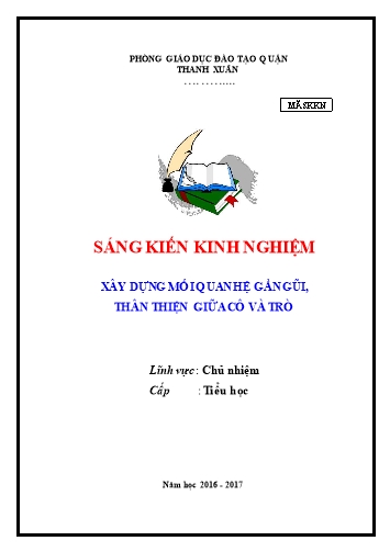 Sáng kiến kinh nghiệm Xây dựng mối quan hệ gần gũi, thân thiện giữa cô và trò ở Lớp 1