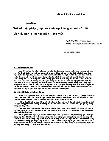 SKKN Một số biện pháp giúp học sinh Lớp 1 tăng nhanh vốn từ và hiểu nghĩa khi học môn Tiếng Việt