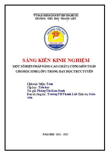 SKKN Một số biện pháp nâng cao chất lượng môn Toán cho học sinh Lớp 1 trong dạy học trực tuyến