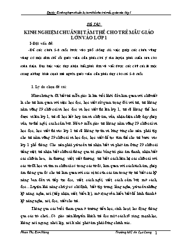 Sáng kiến kinh nghiệm Kinh nghiệm chuẩn bị tâm thế cho trẻ mẫu giáo vào Lớp 1