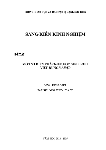 Sáng kiến kinh nghiệm Một số biện pháp giúp học sinh Lớp 1 viết đúng và đẹp