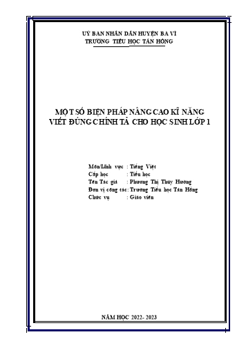 Sáng kiến kinh nghiệm Một số biện pháp nâng cao kĩ năng viết đúng Chính tả cho học sinh Lớp 1