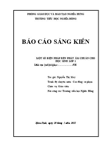 Sáng kiến kinh nghiệm Một số biện pháp rèn phát âm chuẩn cho học sinh Lớp 1