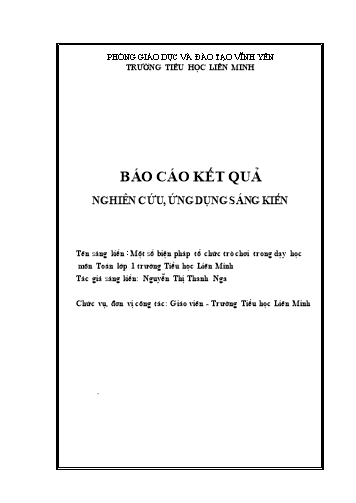 Sáng kiến kinh nghiệm Một số biện pháp tổ chức trò chơi trong dạy học môn Toán Lớp 1