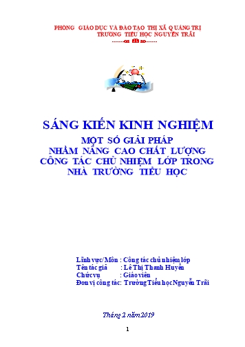 Sáng kiến kinh nghiệm Một số giải pháp nhằm nâng cao chất lượng công tác chủ nhiệm Lớp 1 và Lớp 5