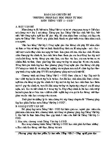 Sáng kiến kinh nghiệm Phương pháp dạy học phần Tự học môn Tiếng Việt Lớp 1-CGD