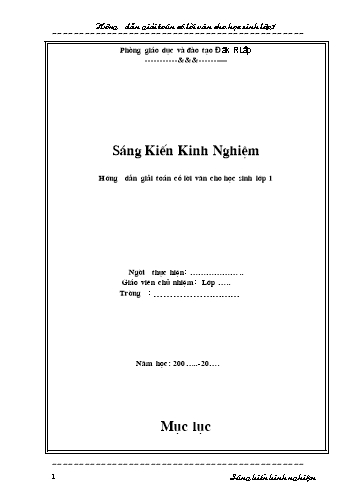 Sáng kiến kinh nghiệm Hướng dẫn giải toán có lời văn cho học sinh Lớp 1 tiểu học Đăk RLấp