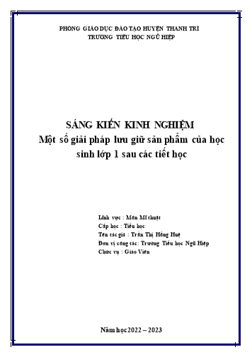 Sáng kiến kinh nghiệm Một số giải pháp lưu giữ sản phẩm của học sinh Lớp 1 sau các tiết học