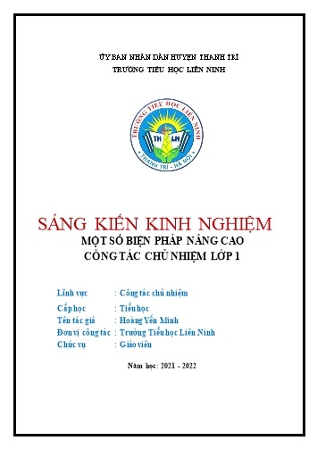 Sáng kiến kinh nghiệm Một số biện pháp nâng cao công tác chủ nhiệm Lớp 1