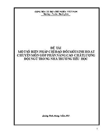 SKKN Một số biện pháp chỉ đạo đổi mới sinh hoạt chuyên môn góp phần nâng cao năng lực cho đội ngũ giáo viên trường Tiểu học